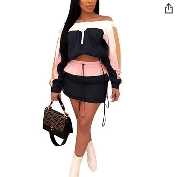 Dresses & Skirts - Color Block Off The Shoulder Skirt Set